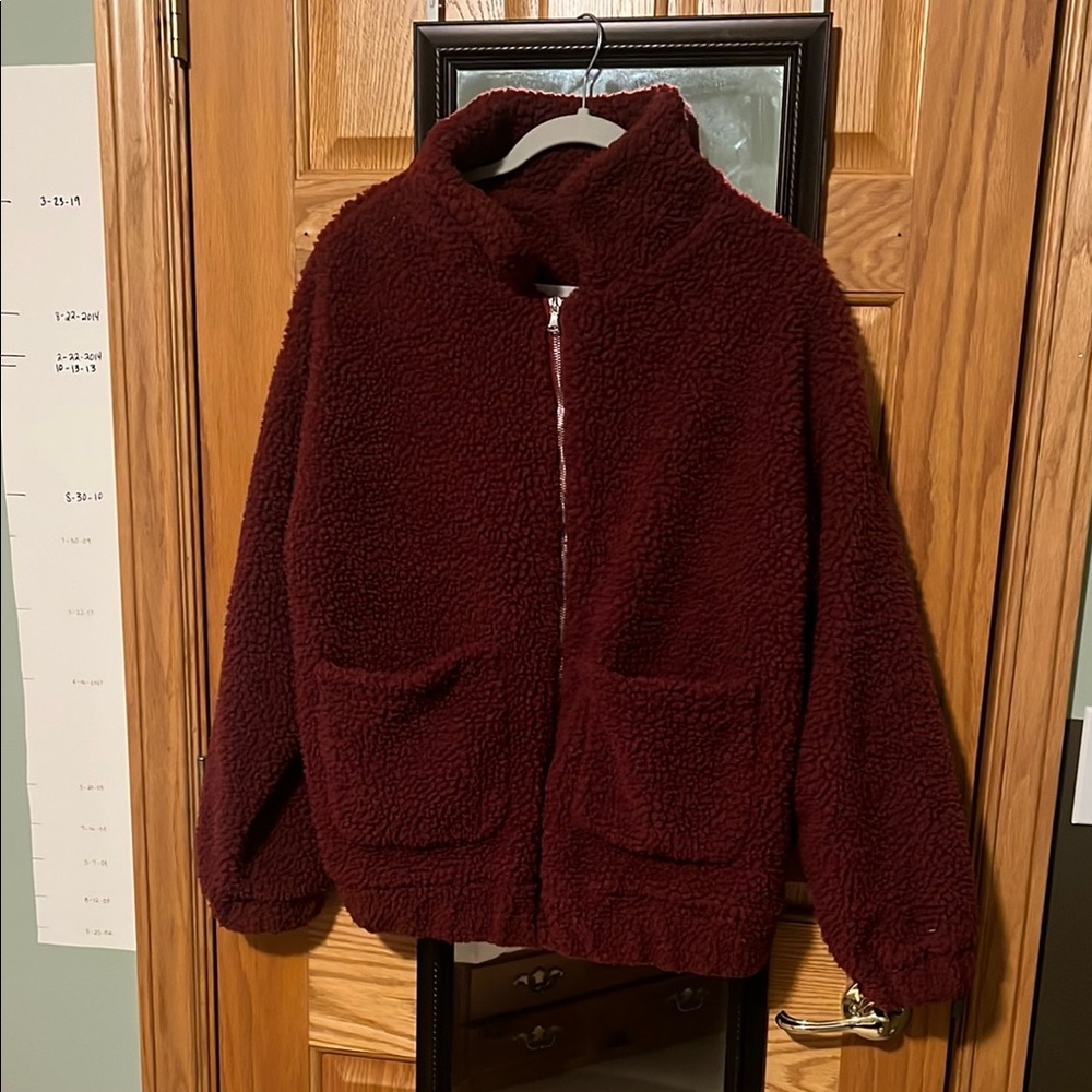 Cozy Burgundy Sherpa Jacket